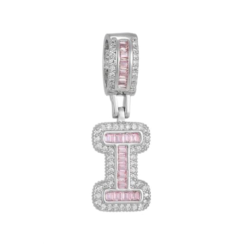 PAMTIER Initial Pink Ketten für Frauen A-Z Anhänger Cubic Zirconia Edelstahl Kette Delicate Alphabet Kette Vintage Buchstabe Schmuck Silber Brief I von PAMTIER
