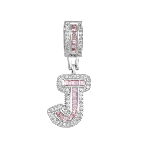 PAMTIER Initial Pink Ketten für Frauen A-Z Anhänger Cubic Zirconia Edelstahl Kette Delicate Alphabet Kette Vintage Buchstabe Schmuck Silber Brief J von PAMTIER