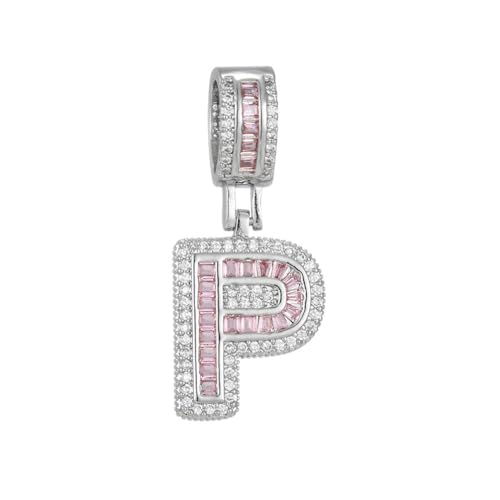 PAMTIER Initial Pink Ketten für Frauen A-Z Anhänger Cubic Zirconia Edelstahl Kette Delicate Alphabet Kette Vintage Buchstabe Schmuck Silber Brief P von PAMTIER