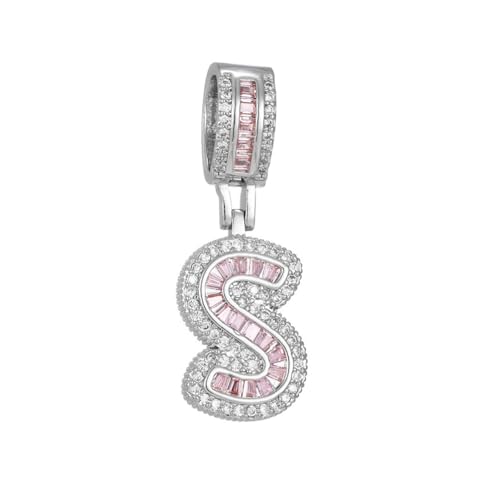 PAMTIER Initial Pink Ketten für Frauen A-Z Anhänger Cubic Zirconia Edelstahl Kette Delicate Alphabet Kette Vintage Buchstabe Schmuck Silber Brief S von PAMTIER