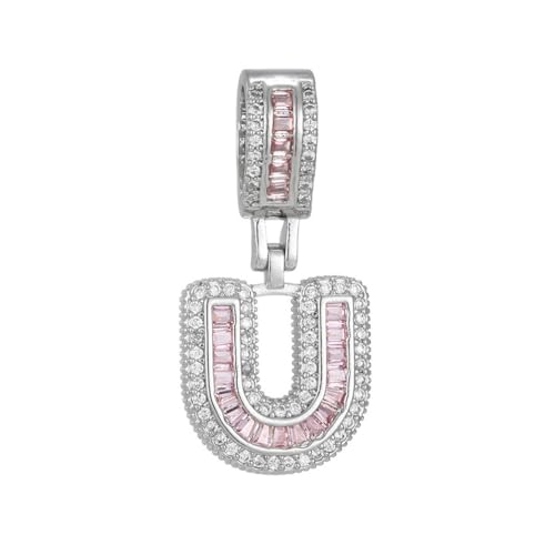 PAMTIER Initial Pink Ketten für Frauen A-Z Anhänger Cubic Zirconia Edelstahl Kette Delicate Alphabet Kette Vintage Buchstabe Schmuck Silber Brief U von PAMTIER