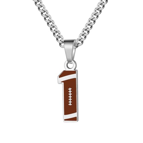 PAMTIER Kette für Männer Athleten Zahlenkette Edelstahl Football Baseball Delicate Anhänger Statement Personalised Schmuck Zahl 1 von PAMTIER