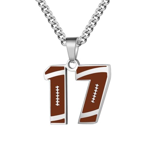 PAMTIER Kette für Männer Athleten Zahlenkette Edelstahl Football Baseball Delicate Anhänger Statement Personalised Schmuck Zahl 17 von PAMTIER