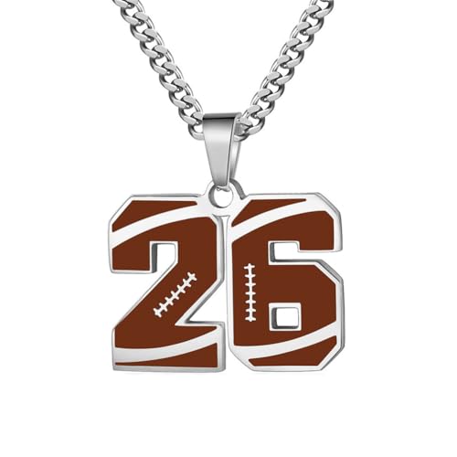 PAMTIER Kette für Männer Athleten Zahlenkette Edelstahl Football Baseball Delicate Anhänger Statement Personalised Schmuck Zahl 26 von PAMTIER