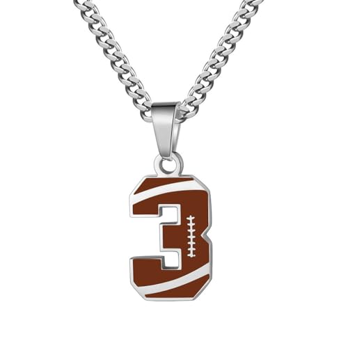 PAMTIER Kette für Männer Athleten Zahlenkette Edelstahl Football Baseball Delicate Anhänger Statement Personalised Schmuck Zahl 3 von PAMTIER