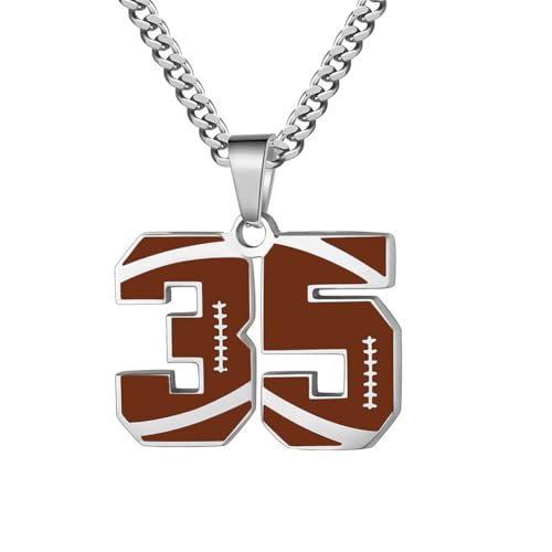 PAMTIER Kette für Männer Athleten Zahlenkette Edelstahl Football Baseball Delicate Anhänger Statement Personalised Schmuck Zahl 35 von PAMTIER