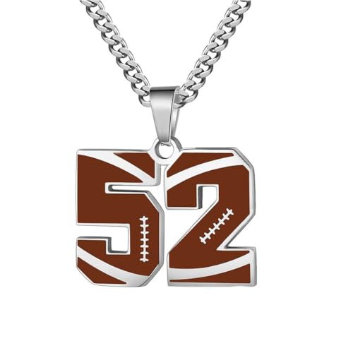 PAMTIER Kette für Männer Athleten Zahlenkette Edelstahl Football Baseball Delicate Anhänger Statement Personalised Schmuck Zahl 52 von PAMTIER