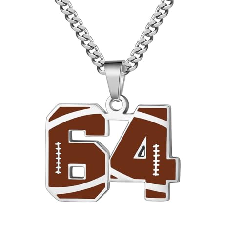 PAMTIER Kette für Männer Athleten Zahlenkette Edelstahl Football Baseball Delicate Anhänger Statement Personalised Schmuck Zahl 64 von PAMTIER