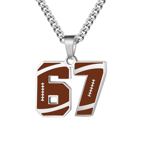 PAMTIER Kette für Männer Athleten Zahlenkette Edelstahl Football Baseball Delicate Anhänger Statement Personalised Schmuck Zahl 67 von PAMTIER