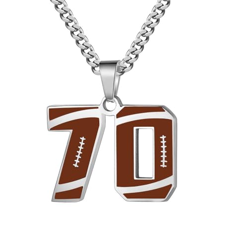 PAMTIER Kette für Männer Athleten Zahlenkette Edelstahl Football Baseball Delicate Anhänger Statement Personalised Schmuck Zahl 70 von PAMTIER