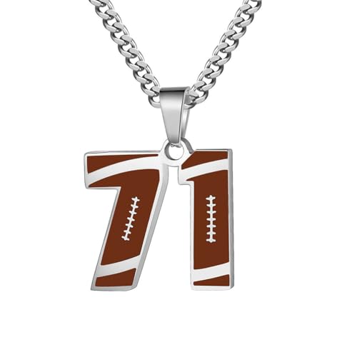 PAMTIER Kette für Männer Athleten Zahlenkette Edelstahl Football Baseball Delicate Anhänger Statement Personalised Schmuck Zahl 71 von PAMTIER