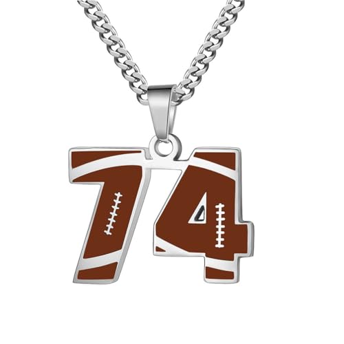 PAMTIER Kette für Männer Athleten Zahlenkette Edelstahl Football Baseball Delicate Anhänger Statement Personalised Schmuck Zahl 74 von PAMTIER