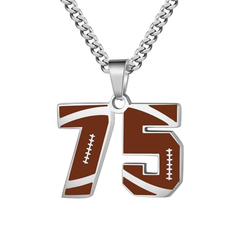 PAMTIER Kette für Männer Athleten Zahlenkette Edelstahl Football Baseball Delicate Anhänger Statement Personalised Schmuck Zahl 75 von PAMTIER