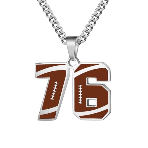 PAMTIER Kette für Männer Athleten Zahlenkette Edelstahl Football Baseball Delicate Anhänger Statement Personalised Schmuck Zahl 76 von PAMTIER