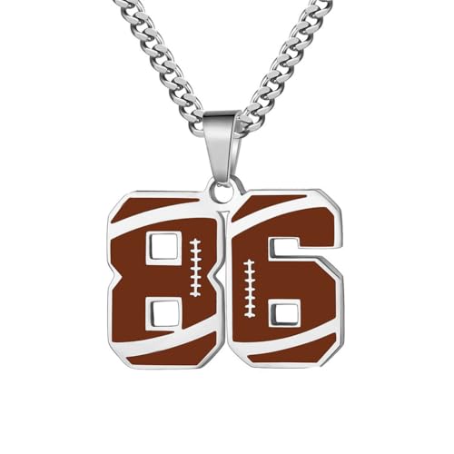 PAMTIER Kette für Männer Athleten Zahlenkette Edelstahl Football Baseball Delicate Anhänger Statement Personalised Schmuck Zahl 86 von PAMTIER