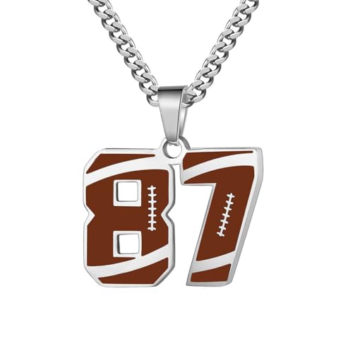 PAMTIER Kette für Männer Athleten Zahlenkette Edelstahl Football Baseball Delicate Anhänger Statement Personalised Schmuck Zahl 87 von PAMTIER