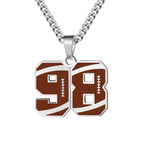 PAMTIER Kette für Männer Athleten Zahlenkette Edelstahl Football Baseball Delicate Anhänger Statement Personalised Schmuck Zahl 98 von PAMTIER