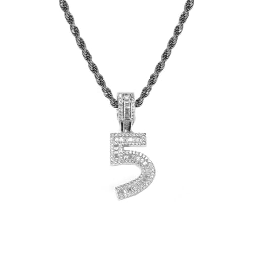 PAMTIER Ketten für Frauen und Männer Zahlenkette Edelstahl Delicate Anhänger Statement Personalised Cubic Zirconia Schmuck Silber Zahl 5 von PAMTIER