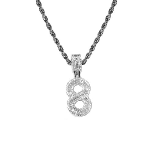 PAMTIER Ketten für Frauen und Männer Zahlenkette Edelstahl Delicate Anhänger Statement Personalised Cubic Zirconia Schmuck Silber Zahl 8 von PAMTIER