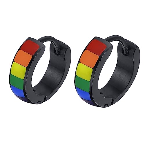 PAMTIER LGBT Unisex Edelstahl Regenbogen Persönlichkeit Trend Temperament Exquisit Ohrring Schwarz Have Pierced Ears von PAMTIER
