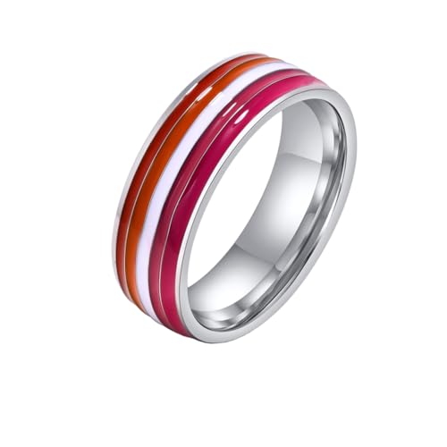 PAMTIER MäNner 6mm Edelstahl Emaille Regenbogen LGBT Stolz Ring FüR Lesbische Homosexuell LGBTQ Hochzeit Band Lesbisch 60 (19.1) von PAMTIER