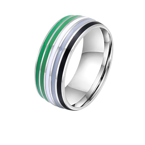 PAMTIER MäNner 8mm Edelstahl Emaille Regenbogen LGBT Stolz Ring FüR Lesbische Homosexuell LGBTQ Hochzeit Band Aromantisch 52 (16.6) von PAMTIER