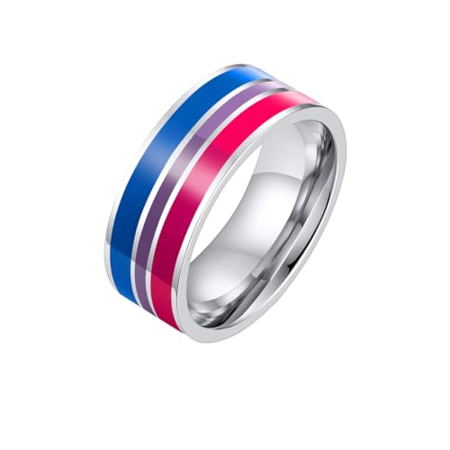 PAMTIER MäNner 8mm Edelstahl Emaille Regenbogen LGBT Stolz Ring FüR Lesbische Homosexuell LGBTQ Hochzeit Band Bisexuell 52 (16.6) von PAMTIER