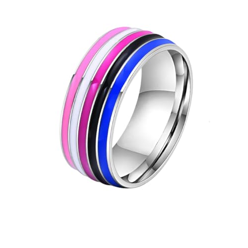 PAMTIER MäNner 8mm Edelstahl Emaille Regenbogen LGBT Stolz Ring FüR Lesbische Homosexuell LGBTQ Hochzeit Band Genderfluid 60 (19.1) von PAMTIER