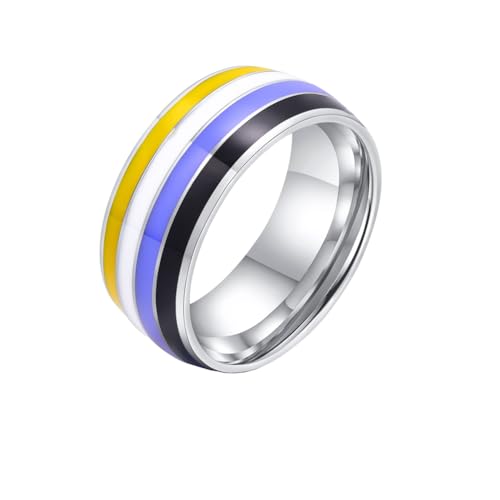 PAMTIER MäNner 8mm Edelstahl Emaille Regenbogen LGBT Stolz Ring FüR Lesbische Homosexuell LGBTQ Hochzeit Band Nichtbinär 52 (16.6) von PAMTIER