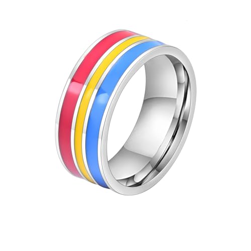 PAMTIER MäNner 8mm Edelstahl Emaille Regenbogen LGBT Stolz Ring FüR Lesbische Homosexuell LGBTQ Hochzeit Band Pansexuell 54 (17.2) von PAMTIER