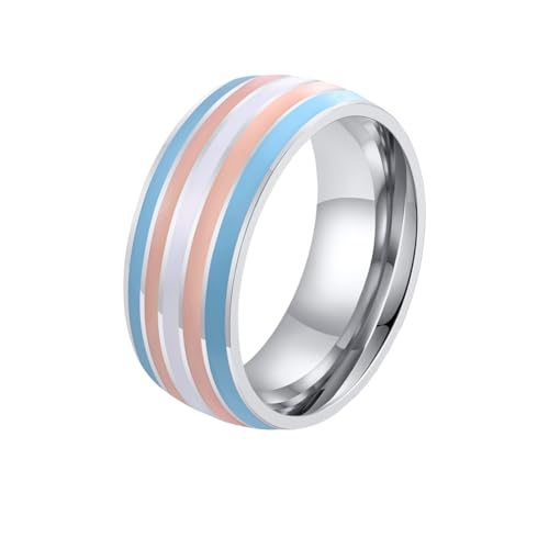 PAMTIER MäNner 8mm Edelstahl Emaille Regenbogen LGBT Stolz Ring FüR Lesbische Homosexuell LGBTQ Hochzeit Band Transgender 60 (19.1) von PAMTIER