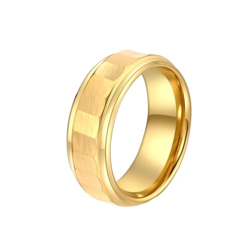 PAMTIER MäNner Wolframkarbid Ring 8mm GebüRstet Poliert Zwei Gerillten Zentrum GehäMmert Design Hochzeit Bands Gold 54 (17.2) von PAMTIER