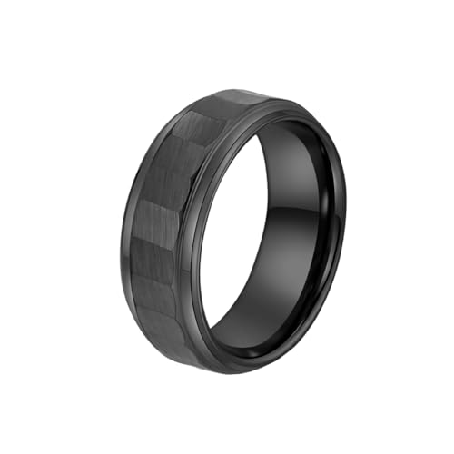 PAMTIER MäNner Wolframkarbid Ring 8mm GebüRstet Poliert Zwei Gerillten Zentrum GehäMmert Design Hochzeit Bands Schwarz 68 (21.6) von PAMTIER