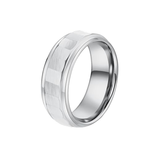 PAMTIER MäNner Wolframkarbid Ring 8mm GebüRstet Poliert Zwei Gerillten Zentrum GehäMmert Design Hochzeit Bands Silber 62 (19.7) von PAMTIER