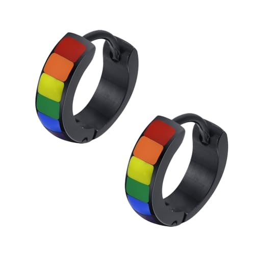 PAMTIER Männer Edelstahl Regenbogen Huggie Hoop Ohrringe LGBT Homosexuell Lesben Stolz Ohrstecker Ohrring Schwarz von PAMTIER