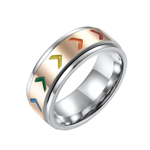 PAMTIER Männer Edelstahl Regenbogen Stolz Spinner Ring LGBTQ Angst Stress Relief Hochzeit Band 8mm Roségold 54 (17.2) von PAMTIER