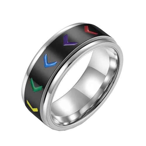 PAMTIER Männer Edelstahl Regenbogen Stolz Spinner Ring LGBTQ Angst Stress Relief Hochzeit Band 8mm Schwarz 65 (20.7) von PAMTIER