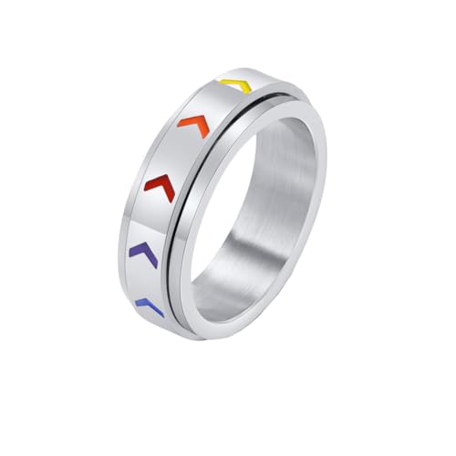 PAMTIER Männer Edelstahl Regenbogen Stolz Spinner Ring LGBTQ Angst Stress Relief Hochzeit Band Silber 57 (18.1) von PAMTIER