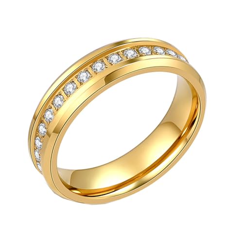 PAMTIER Männer Edelstahl Ring 6mm Poliert Finish Geschnitten Cubic Zirkonia Steine Eternity Bands Verlobungsring Gold 52 (16.6) von PAMTIER