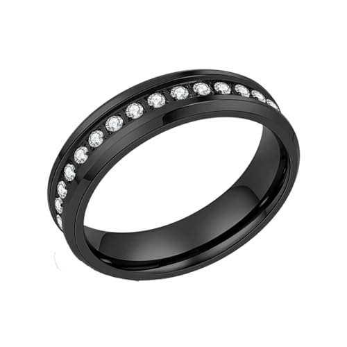 PAMTIER Männer Edelstahl Ring 6mm Poliert Finish Geschnitten Cubic Zirkonia Steine Eternity Bands Verlobungsring Schwarz 52 (16.6) von PAMTIER