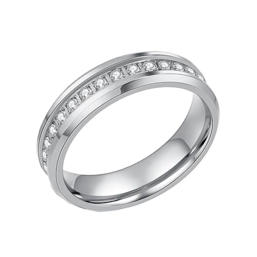 PAMTIER Männer Edelstahl Ring 6mm Poliert Finish Geschnitten Cubic Zirkonia Steine Eternity Bands Verlobungsring Silber 52 (16.6) von PAMTIER