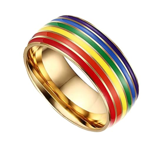PAMTIER Männer Edelstahl Stolz Ring 8mm LGBT Homosexuell Lesbisch Regenbogen Hochzeit Versprechen Band Ringe Gold 62 (19.7) von PAMTIER