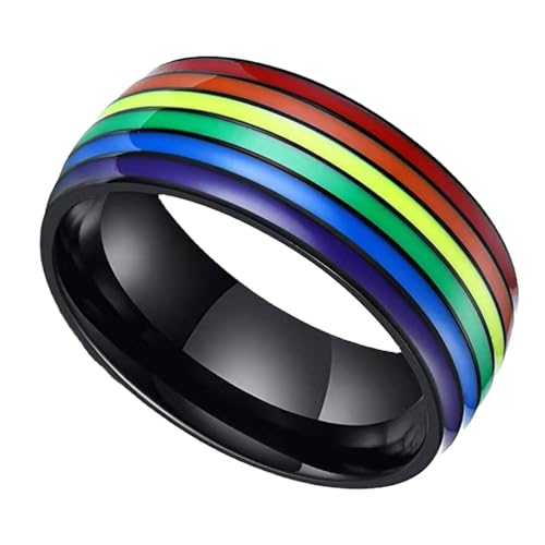 PAMTIER Männer Edelstahl Stolz Ring 8mm LGBT Homosexuell Lesbisch Regenbogen Hochzeit Versprechen Band Ringe Schwarz 54 (17.2) von PAMTIER