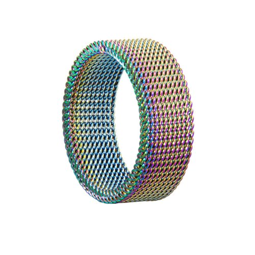 PAMTIER Männer Frauen Edelstahl Mesh Ring 8mm Wide Wedding Ring Flexible Comfort Fit Regenbogen Größe 60 (19.1) von PAMTIER