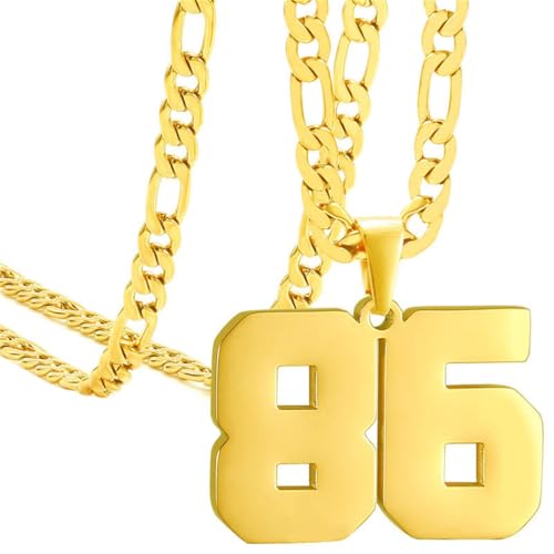PAMTIER Men's Ketten Zahlenkette Edelstahl Delicate Anhänger Statement Personalised Schmuck Gold Zahl 86 von PAMTIER