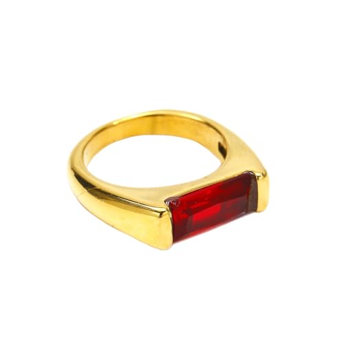 PAMTIER Minimalistisch Damen Cubic Zirkonia Stein Ring Edelstahl Stapelbar Aussage Hochzeit Band Gold Rot Größe 54 (17.2) von PAMTIER