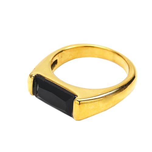 PAMTIER Minimalistisch Damen Cubic Zirkonia Stein Ring Edelstahl Stapelbar Aussage Hochzeit Band Gold Schwarz Größe 60 (19.1) von PAMTIER