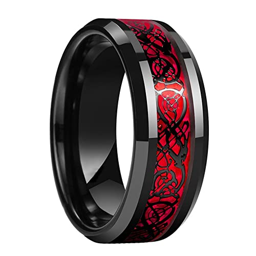 PAMTIER Rot Keltisches Titan Hartmetall Ring 8mm Herren Hochzeitsband Poliert Komfort Passform Größe 65 (20.7) von PAMTIER