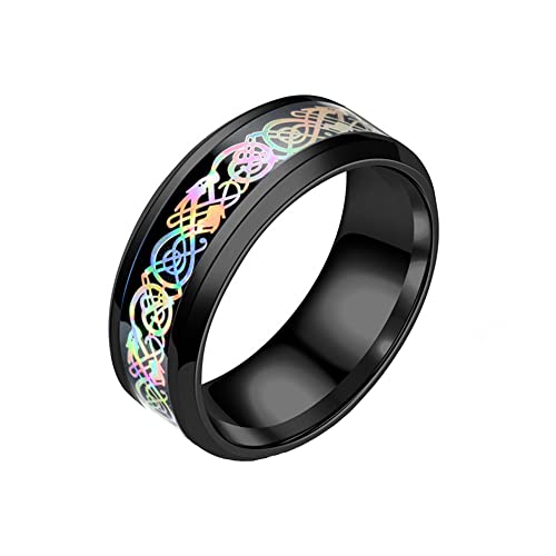 PAMTIER Schwarz Mehrfarbig Keltisches Titan Hartmetall Ring 8mm Herren Hochzeitsband Poliert Komfort Passform Größe 57 (18.1) von PAMTIER