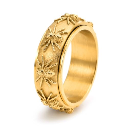 PAMTIER Spider Ringe für Männer Drehbar Vintage Statement Edelstahl Rock Punk Gothic Schmuck Gold Größe 70(22.3) von PAMTIER